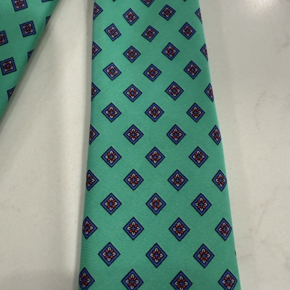 Carlo Colombo Men's Tie Turquoise/Blue/Burgundy 100% Silk Made in Italy EUC - Picture 4 of 8